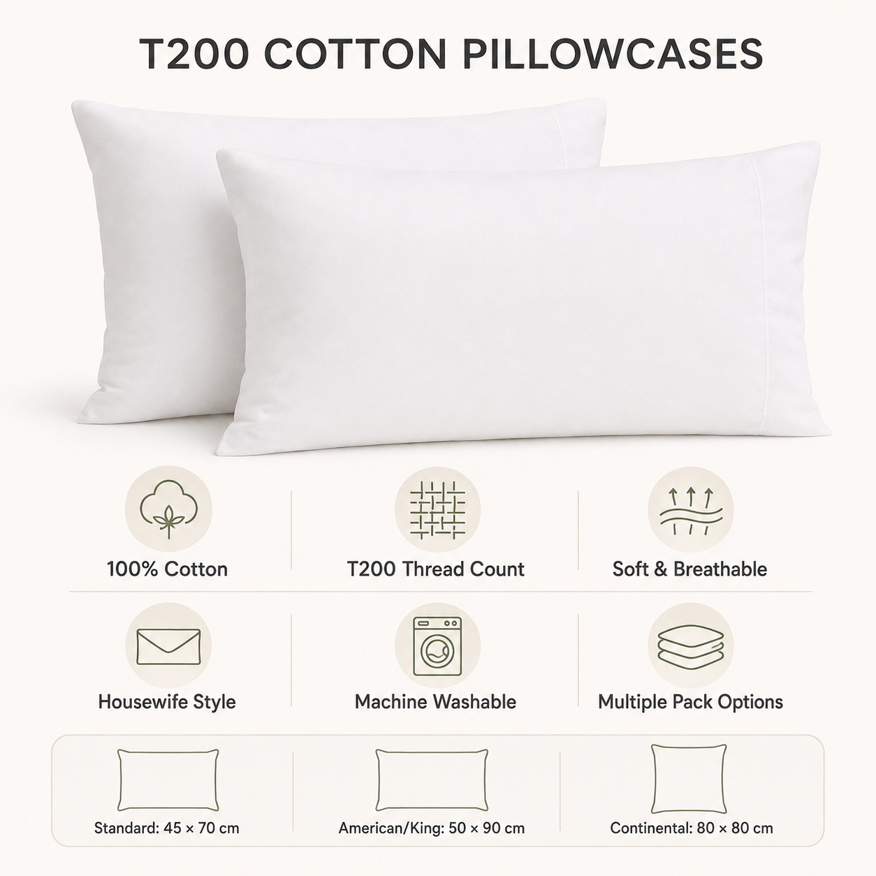 100% Cotton 200 Thread Count Pillow Case