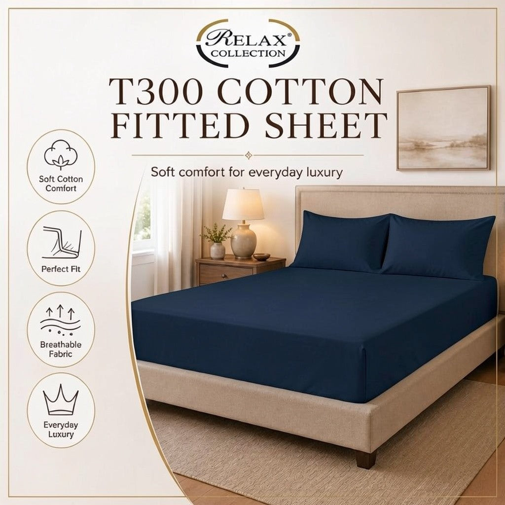 100% Cotton T-300 Fitted Sheets - Navy Blue