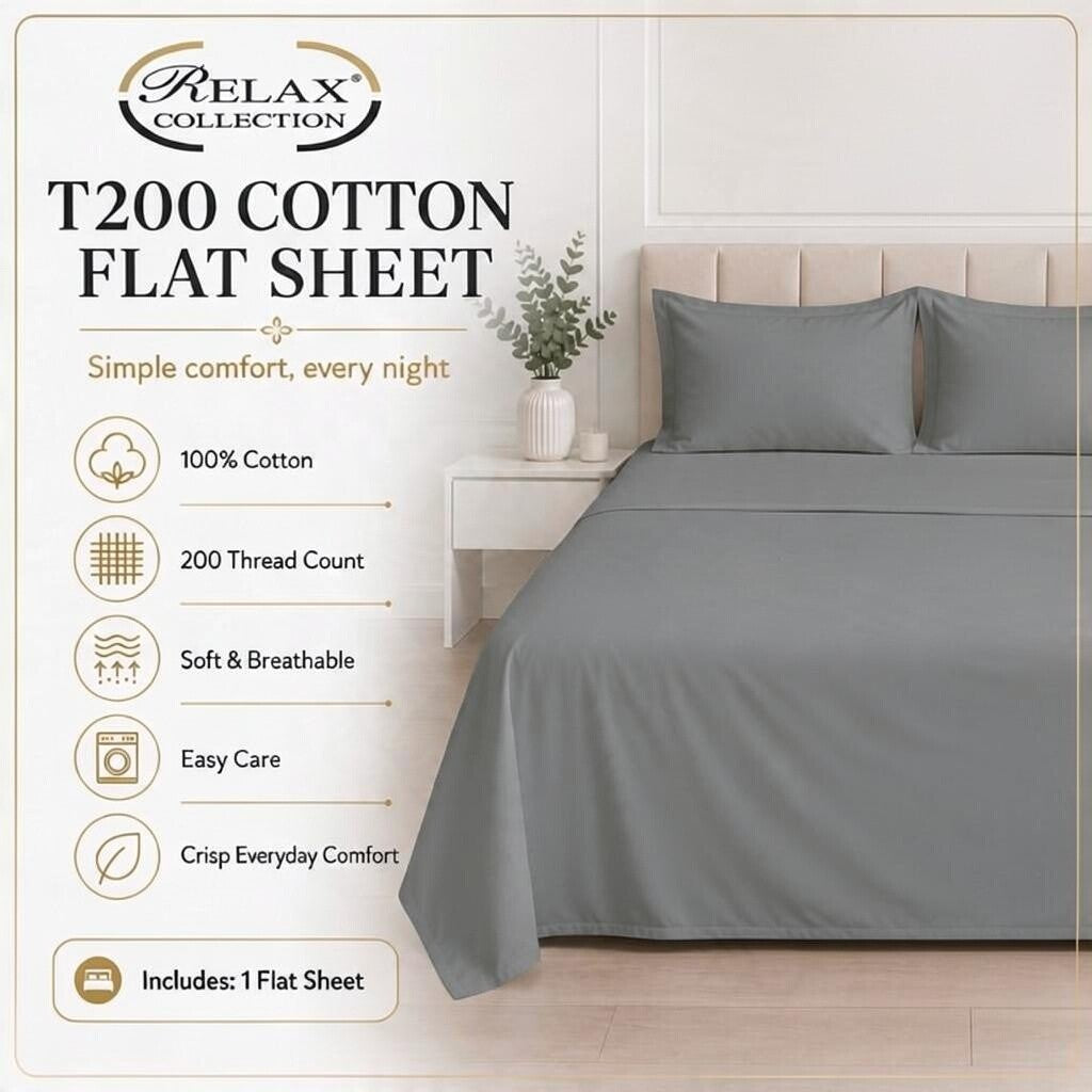 100% Cotton T-200 Flat Sheet Grey
