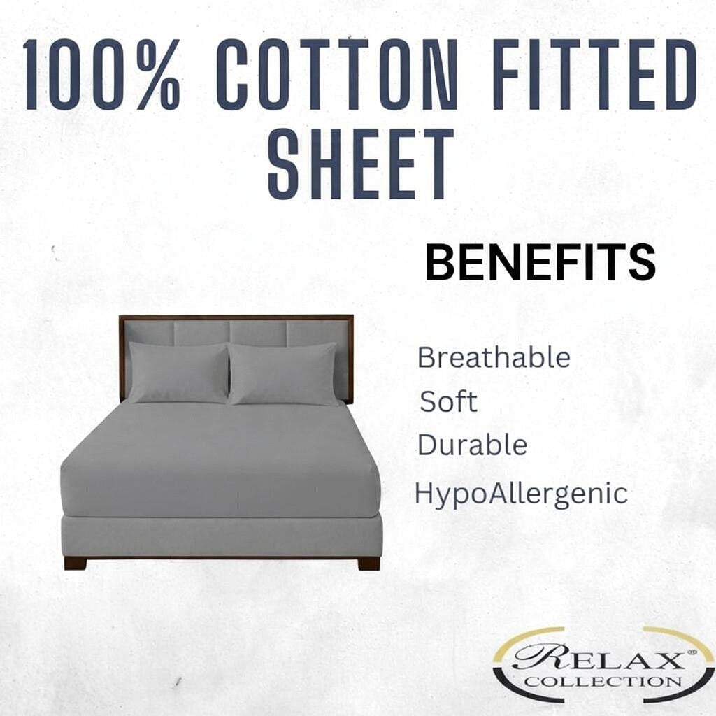 100% Cotton T-200 Grey Fitted Sheet