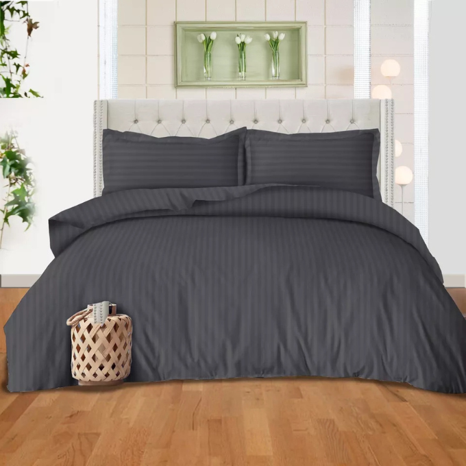 Microfibre Stripe Duvet Cover Set With Pillow Cases