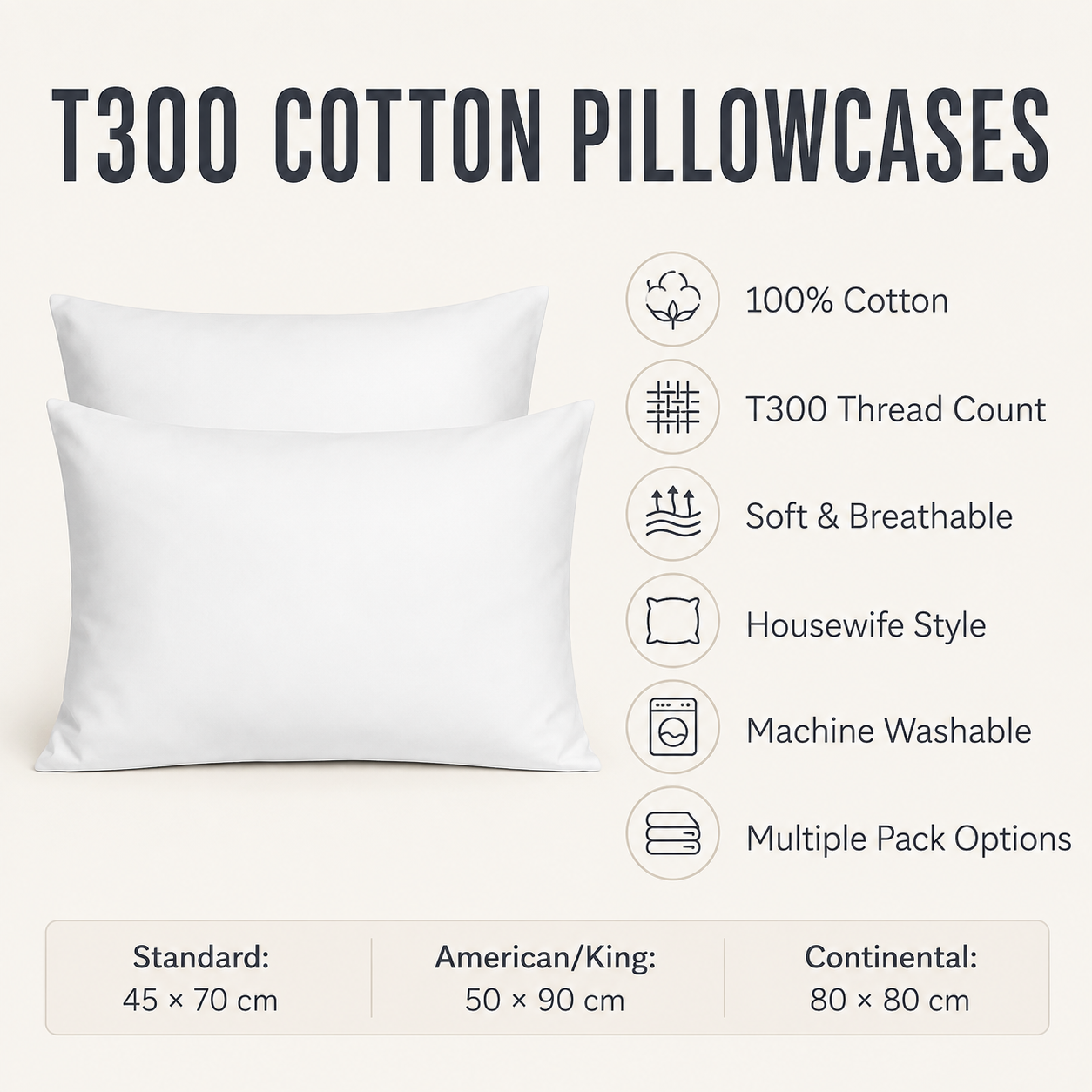 100% Cotton 300 Thread Count Pillow
