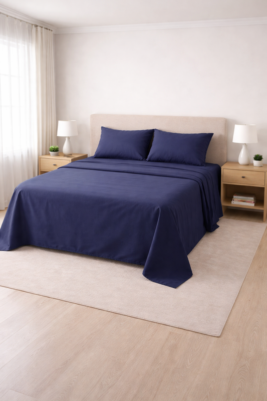Poly Cotton Flat Sheet-Navy Blue