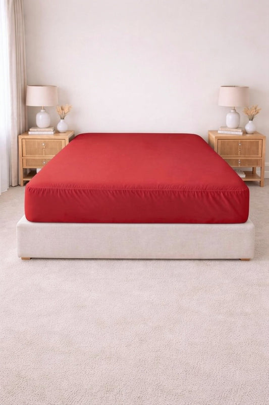 Poly Cotton Fitted Sheet - Red