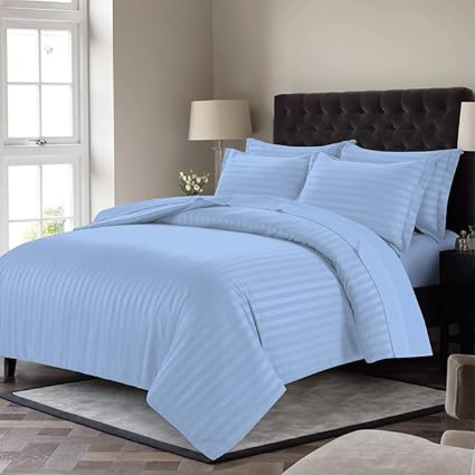Microfibre Stripe Duvet Cover Set With Pillow Cases