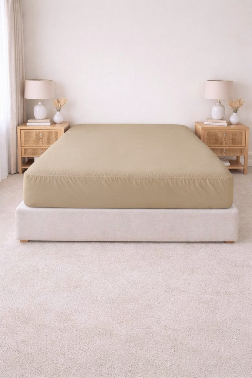 Poly Cotton Fitted Sheet - Stone