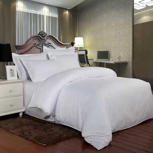 Relax Collection Satin Stripe Microfibre Duvet Cover Set With Pillow Cases - White