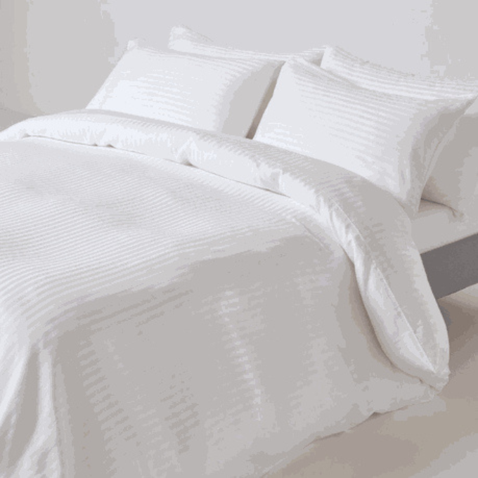 Relax Collection Satin Stripe Microfibre Duvet Cover Set With Pillow Cases - White