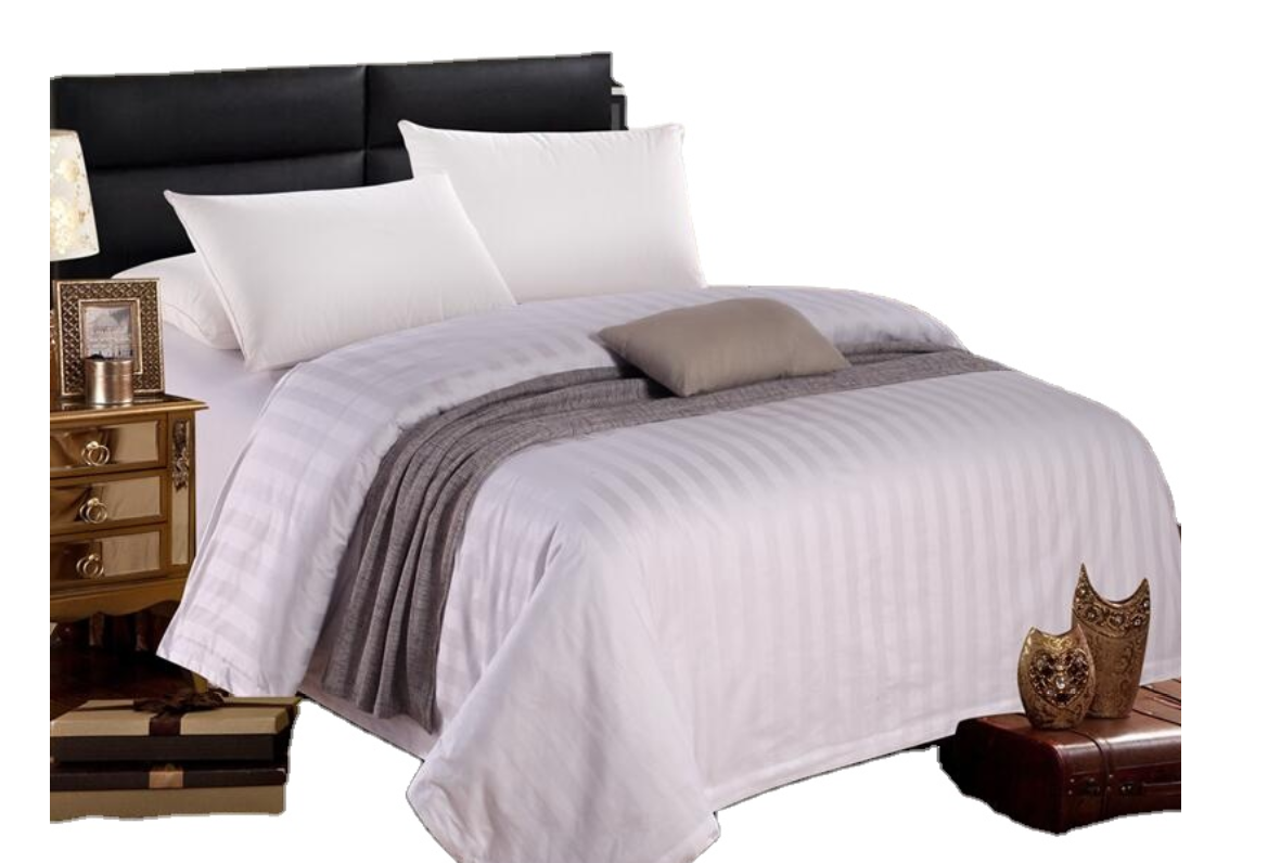 Satin Stripe 300 Thread Count 100% Cotton Duvet Cover Set With Pillow Cases - White