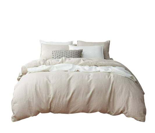 Poly Cotton Duvet Cover set with pillow cases-Stone
